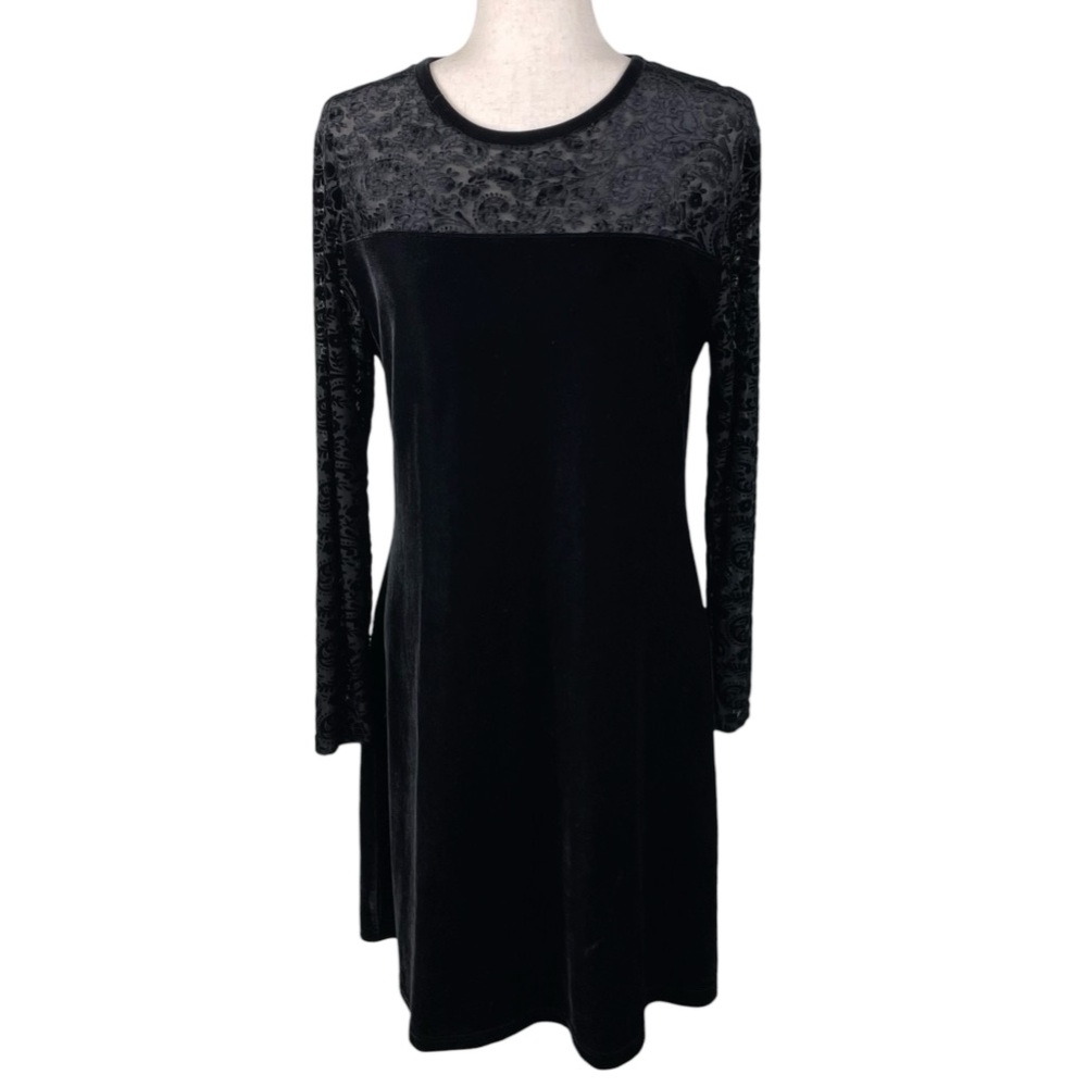 Vintage Y2K Jacquline Ferrar Black Velvet Burnout Midi Dress Size 10 Whimsigoth